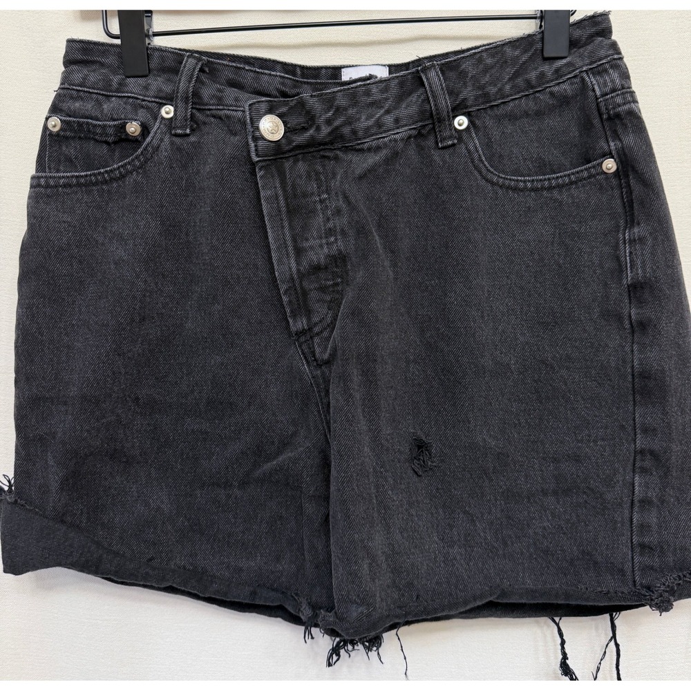 Princess Polly Xena Crossover Denim Shorts Womens 6 Washed Black Raw Hem Y2K